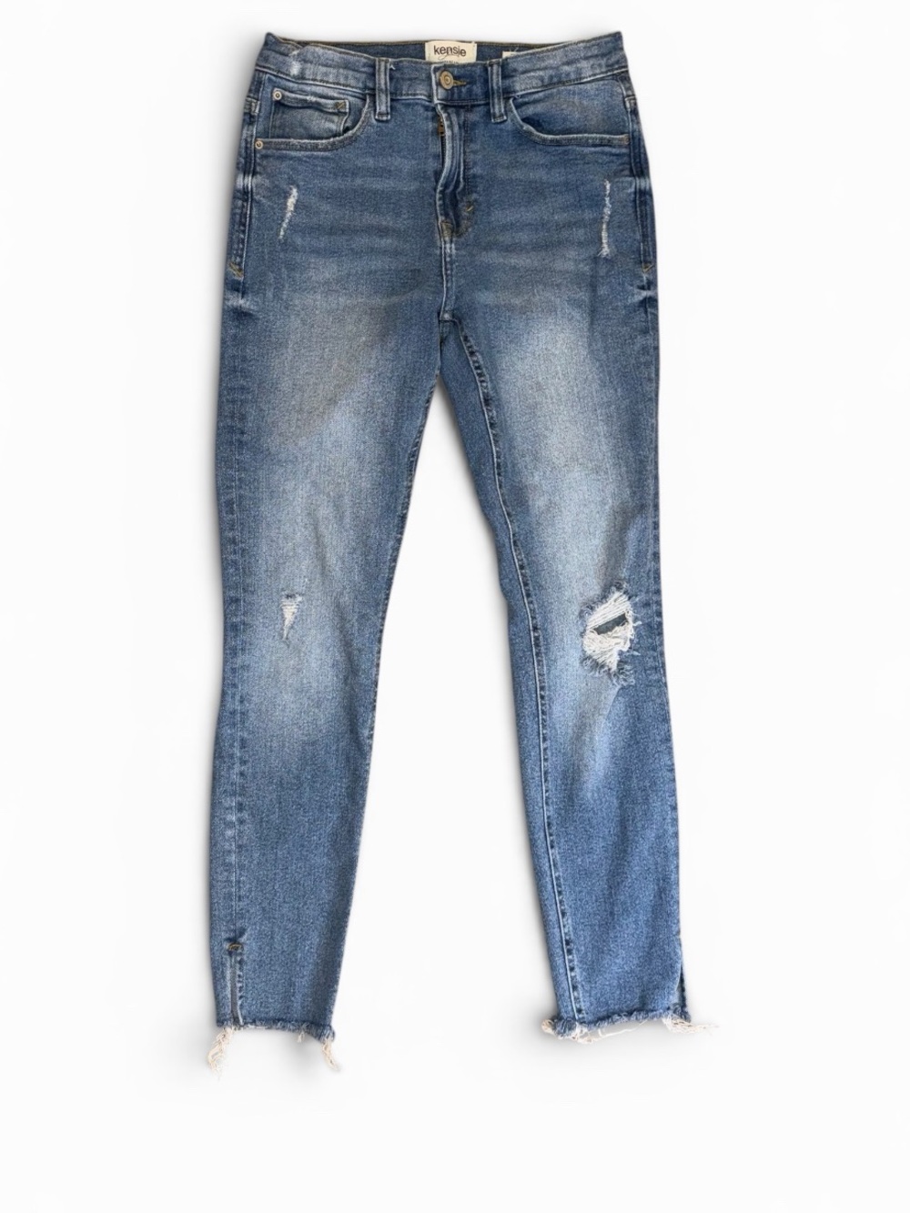 Kensie Distressed Ankle Crop Jeans in Medium Blue